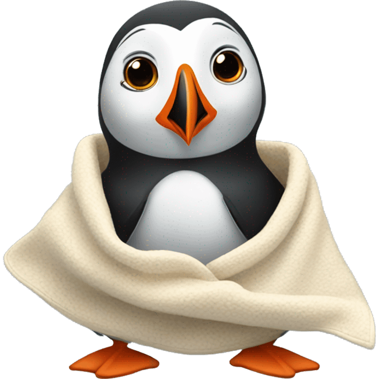 Cute puffin with blanket  emoji