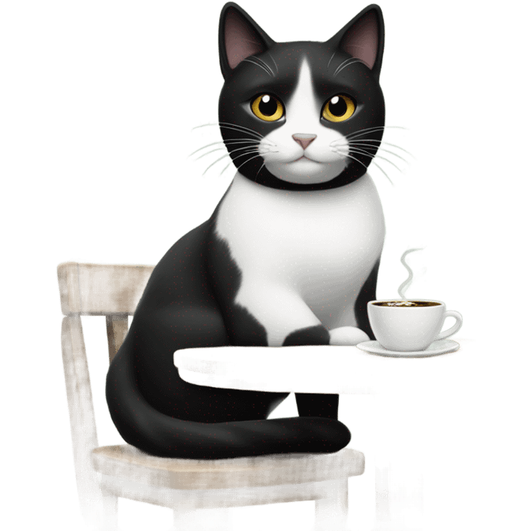 Black and white cat drinking Starbucks coffee  emoji