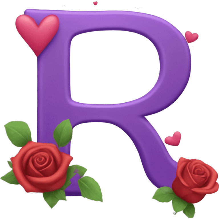 Letter R R R with roses and hearts of love in purple emoji