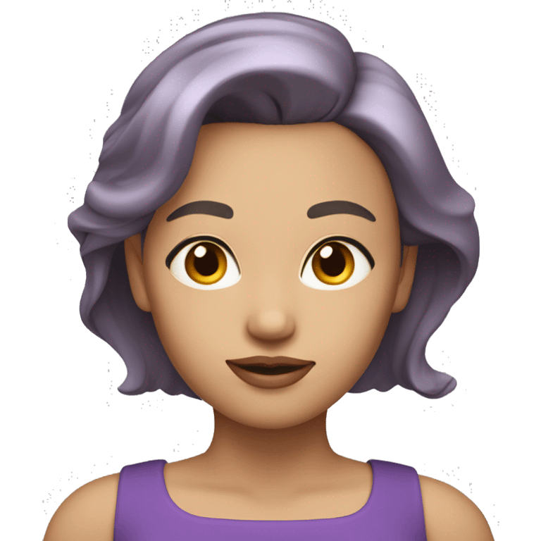 woman in purple blouse with short shoulder level layered hair white skin complexion emoji