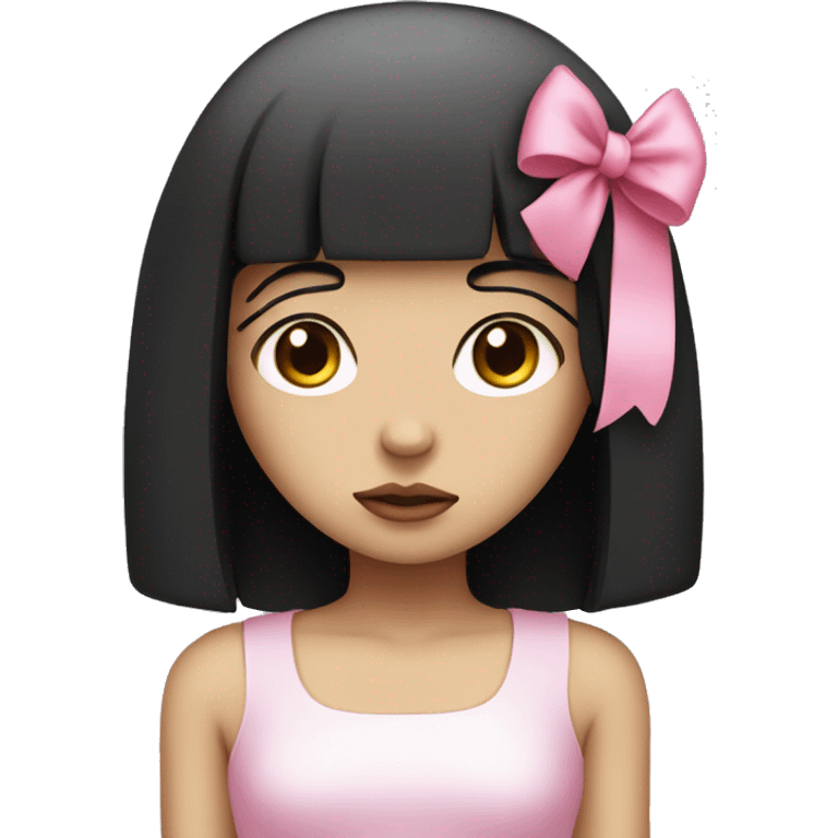 sad girl with white skin and straight black hair with a pink bow on her head emoji