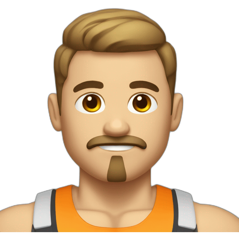 guy with super short hair, moustache and goatee, with muscles , working as a gym coach emoji