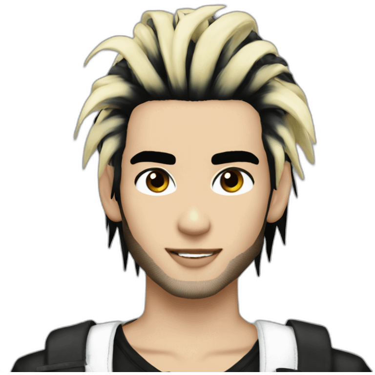 Bill Kaulitz black hair down with blonde highlights emo emoji