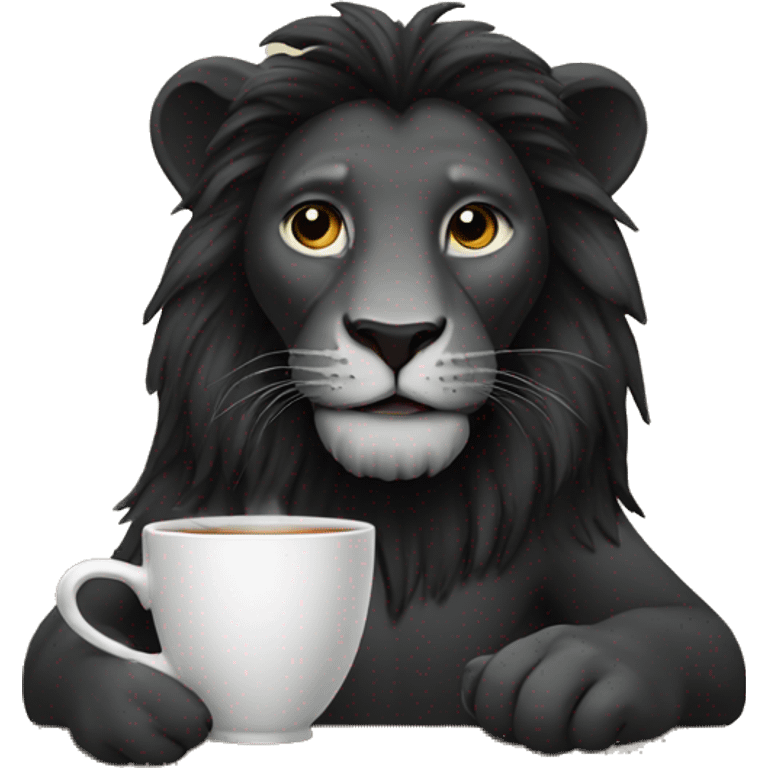 Black lion drinking tea emoji