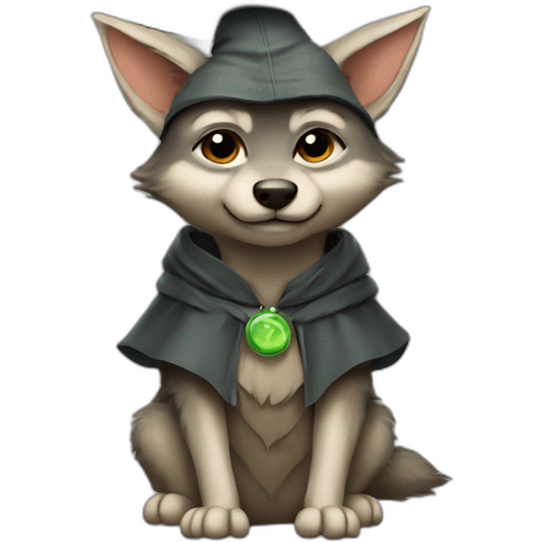 cutie wolf whole body sitted similar to baby yoda with a university mortarboard emoji