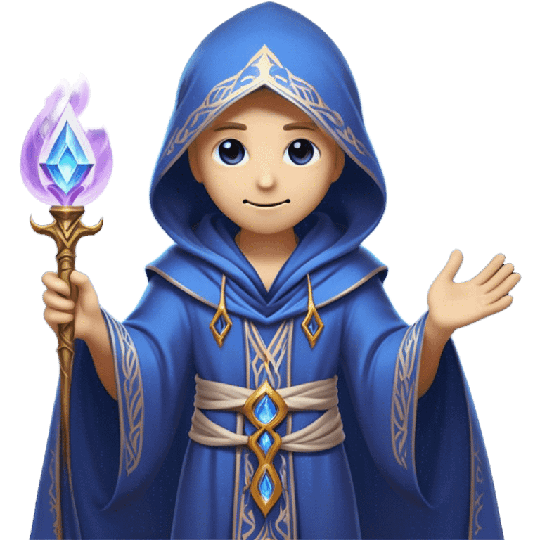 Clash of Clans aesthetic friendly Mage Portrait Emoji, With an enigmatic, slender build draped in flowing mystical robes adorned with arcane symbols, piercing eyes and a determined aura, his face rendered in a natural skin tone (not yellow), Simplified yet sharply defined features, highly detailed, glowing with a cool, otherworldly radiance, high shine, wise and resolute, stylized with an air of ancient sorcery, focused and mystical, soft glowing outline, capturing the essence of a powerful mage ready to unleash enchanted spells on epic adventures! emoji