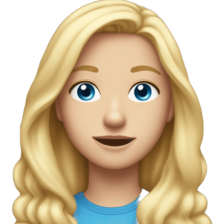 A 18 year old, Caucasian woman, with long blonde hair,   with blue eyes wearing a t-shirt. emoji