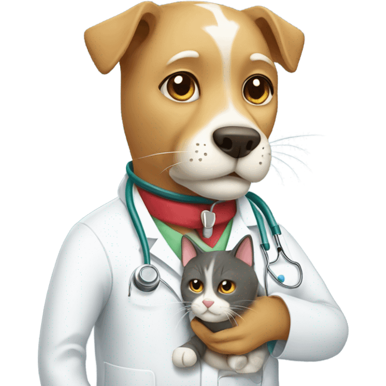 doctor cat treating a dog patient emoji