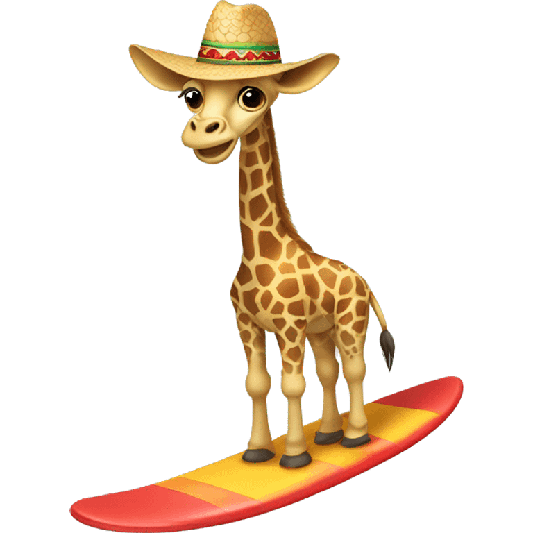 Giraffe surfing with a Mexican hat  emoji