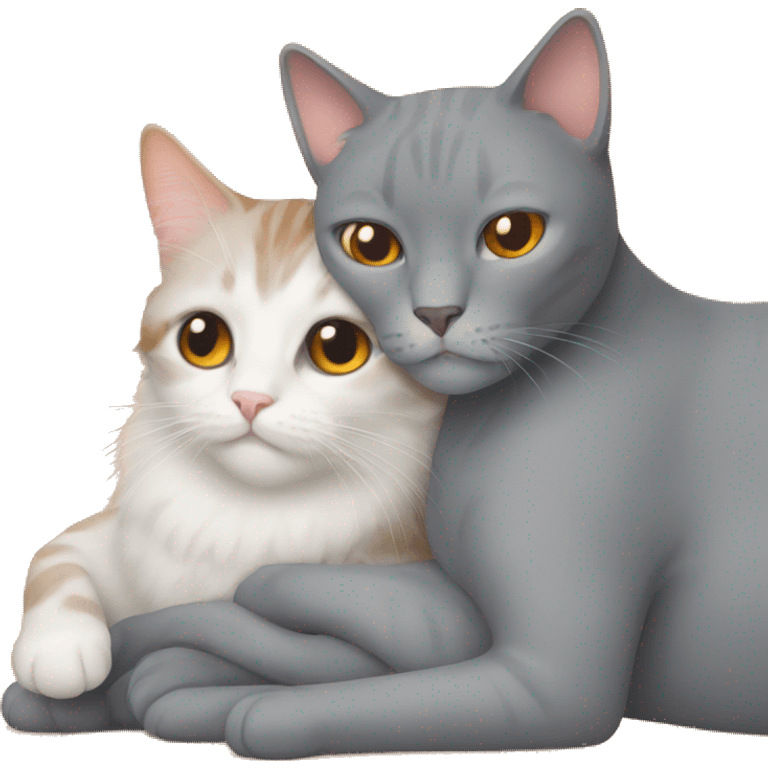 Orange cat and a grey cat cuddling emoji