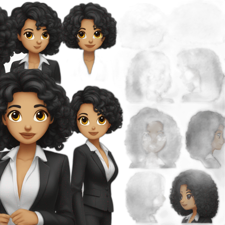 Cute Girl Black Hair Sidecut and perms wearing a Black suit emoji