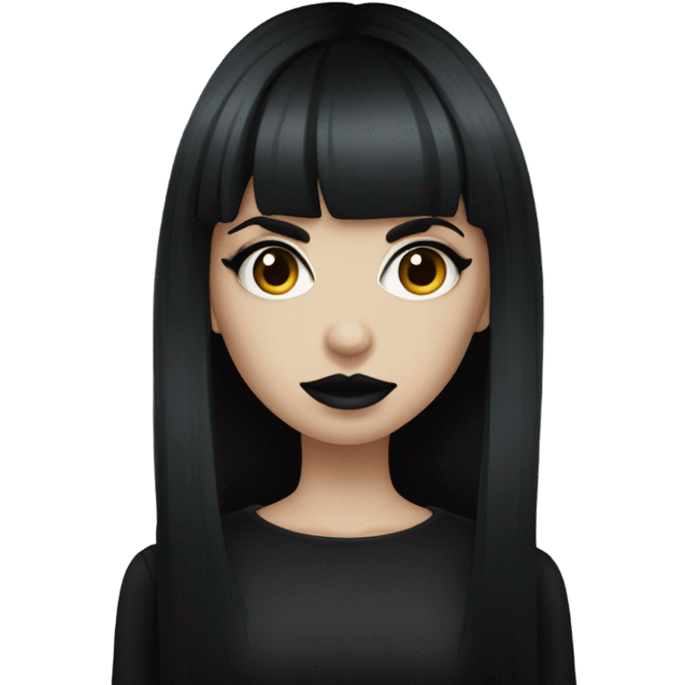 one single goth women, dark hair, long hair, short bangs, dark makeup, gothic emoji