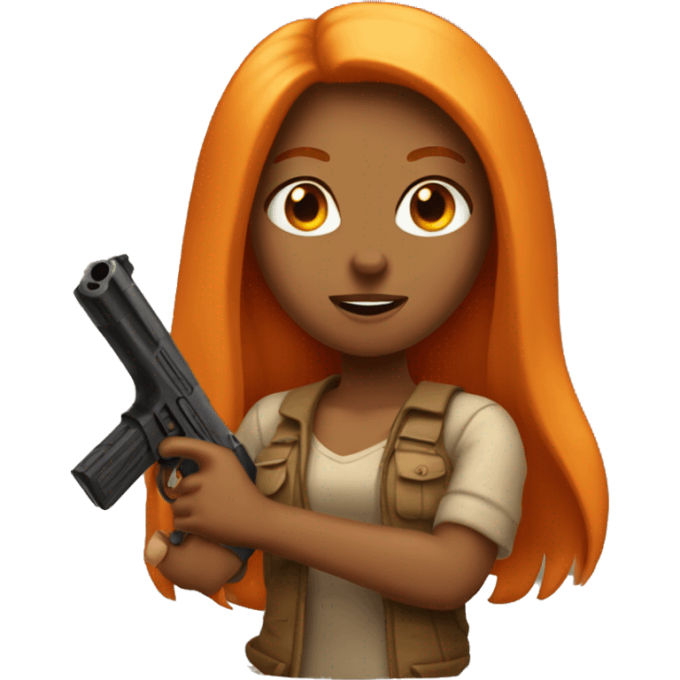 Tan girl with long orange hair holding a gun emoji