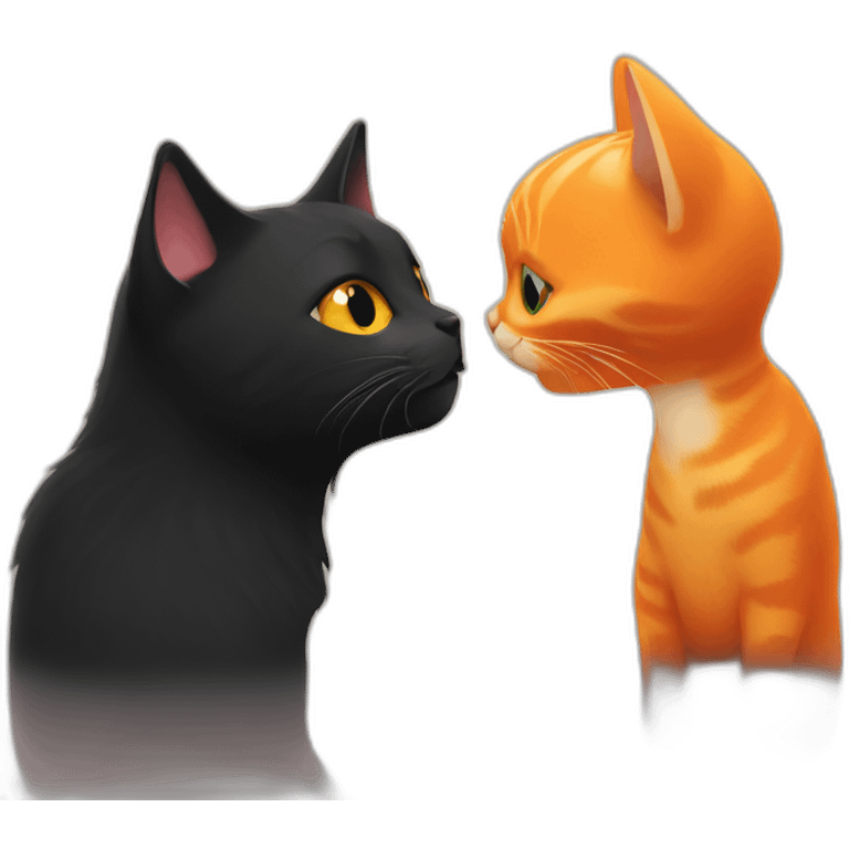 A black cat and an orange cat kissing emoji