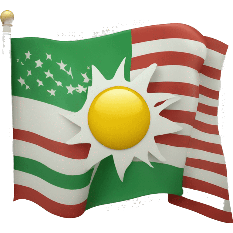 A flag with a red stripe at the top white stripe in the middle and green strip at the bottom with a sun in the middle emoji