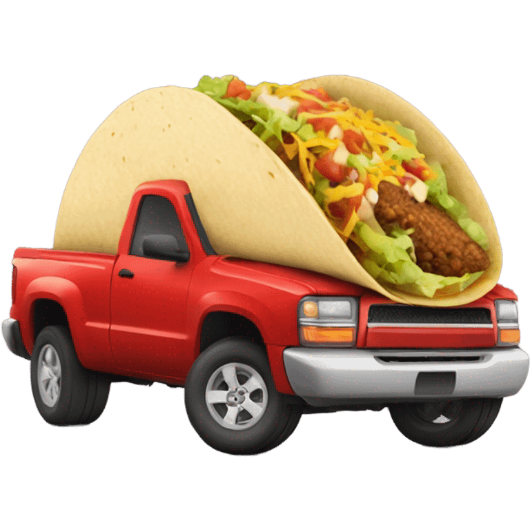 Pickup truck driving over taco emoji