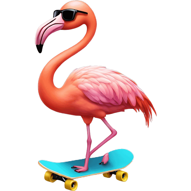 Flamingo skateboarding wearing sunglasses  emoji