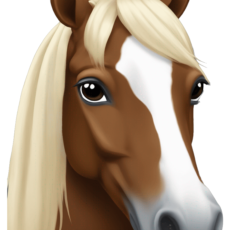 Extremely dark liver chestnut pinto horse with blonde mane and white face  emoji