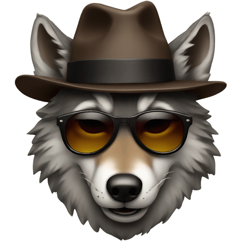 Wolf with dark sunglasses, a hat and a cigar  emoji