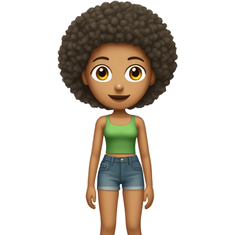 Girl with tan light skin green tube top and denim shorts on and a orange curly Afro emoji