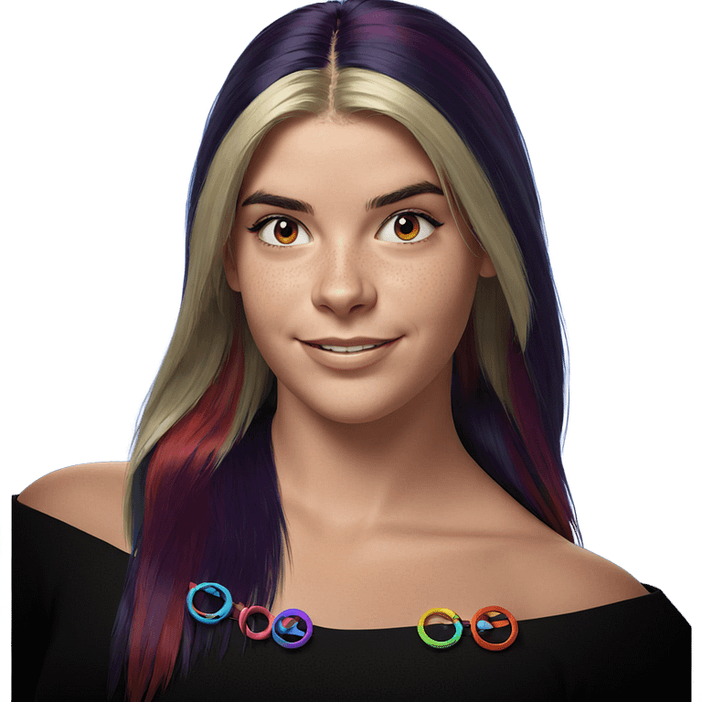 smiling girl with multicolored hair emoji