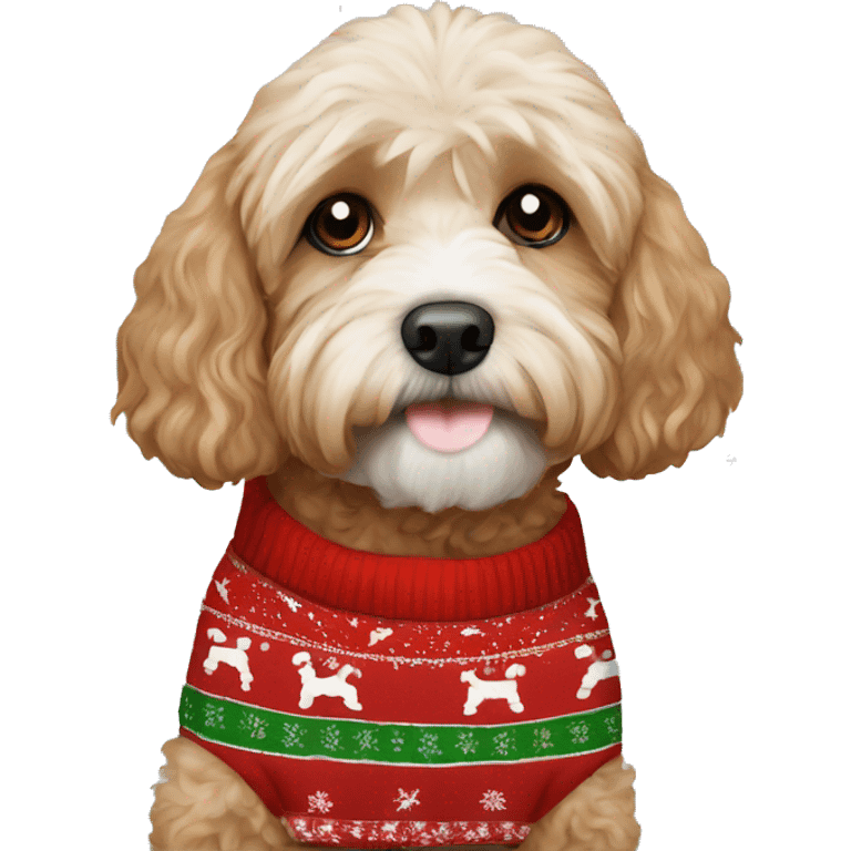 Cavapoodle with Christmas jumper  emoji