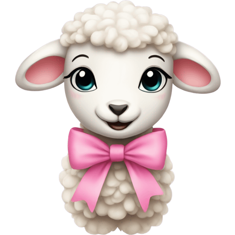 Cute lamb with pink bow around neck emoji