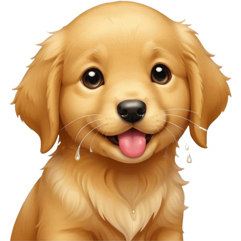 Cute golden retriever puppy licking emoji