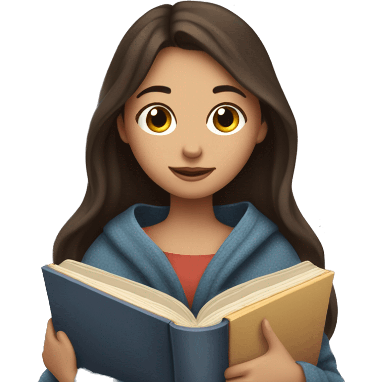 beautiful brunette girl hugging a book under a blanket emoji