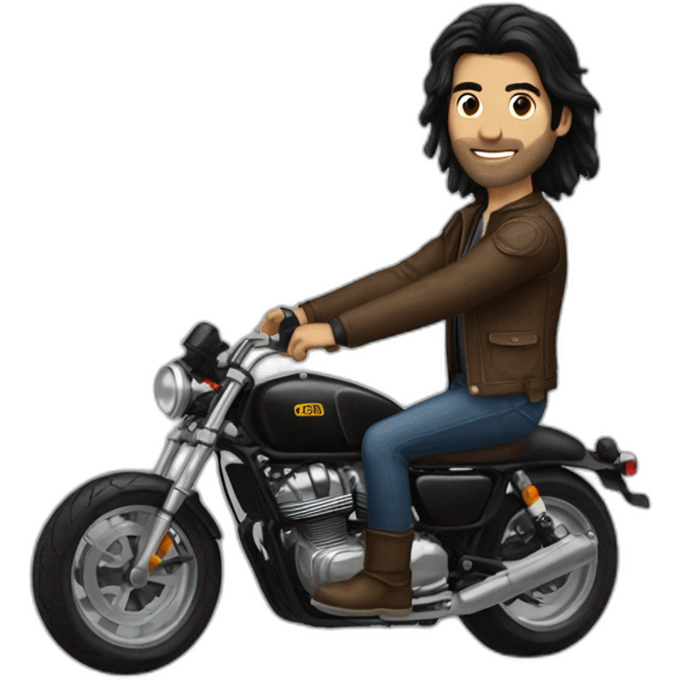 guy with long black hair riding a cafe racer emoji