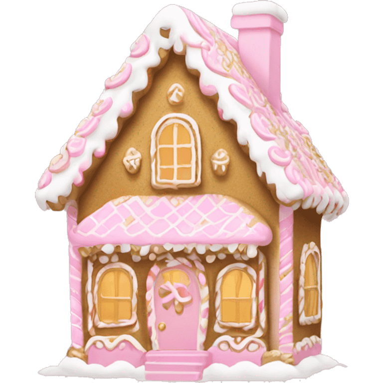 light pink and gold and white gingerbread house emoji