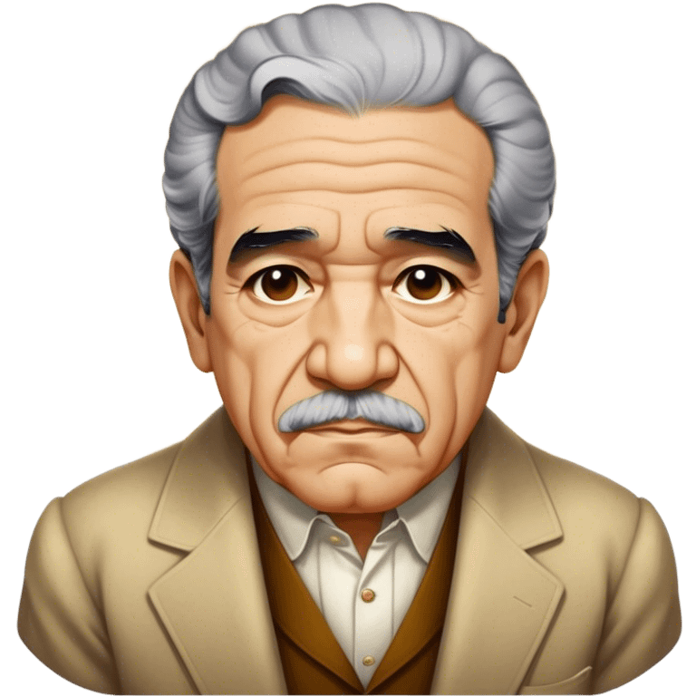 Cinematic Realistic Gabriel García Márquez Portrait Emoji, depicted as a visionary writer with a contemplative gaze in period attire, rendered with rich textures and warm literary lighting that captures his magical realism legacy. emoji