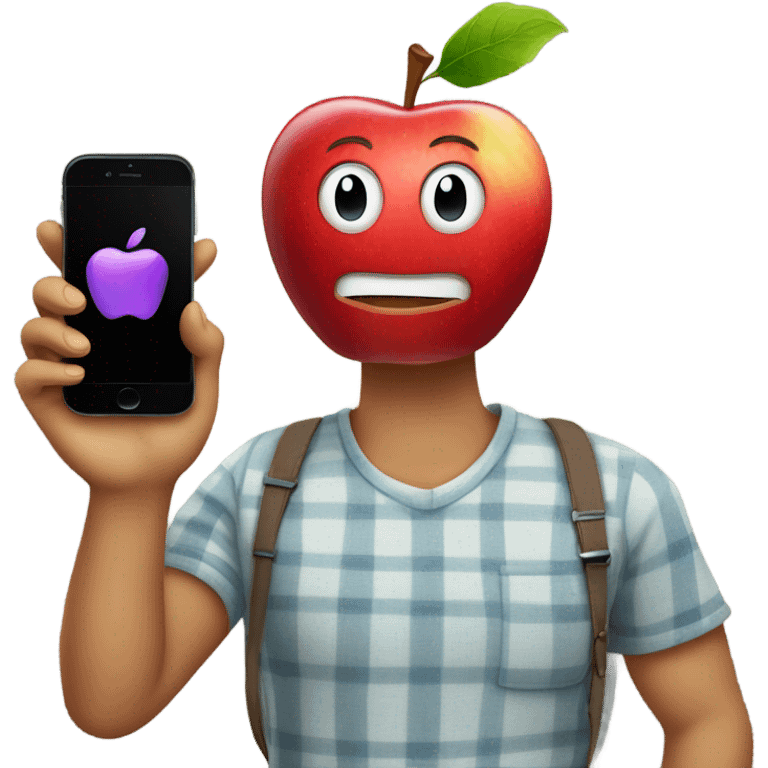 apple holding a phone emoji