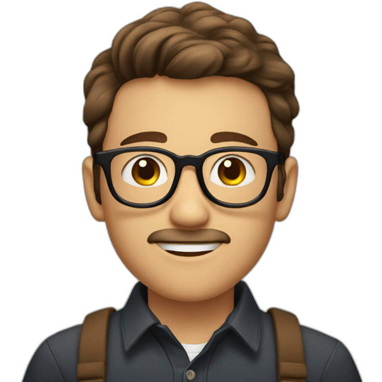 young Man with round glasses, short brown hair, bushy moustache emoji