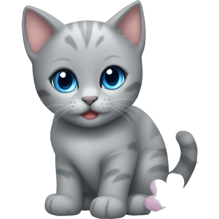 blue eyes grey kitten and flowers  emoji