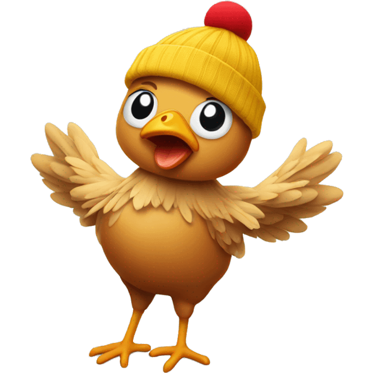 Chicken wearing a beanie dancing  emoji