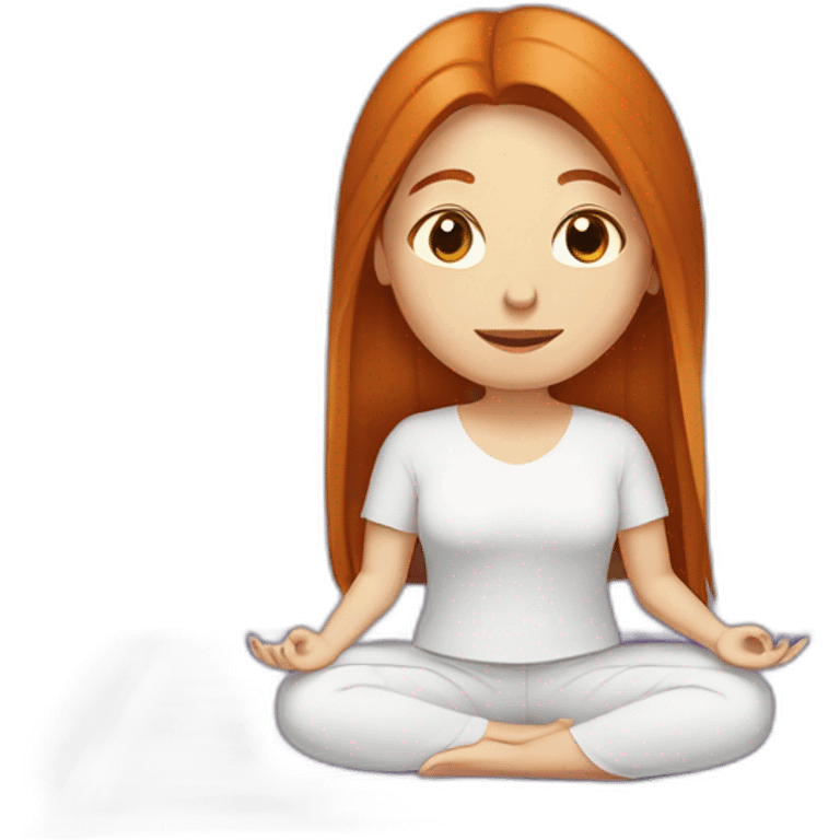 redhead white woman long medium straight hair, meditating on a violet blanket emoji