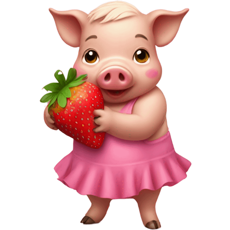 Small pig in pink dress eat strawberry  emoji