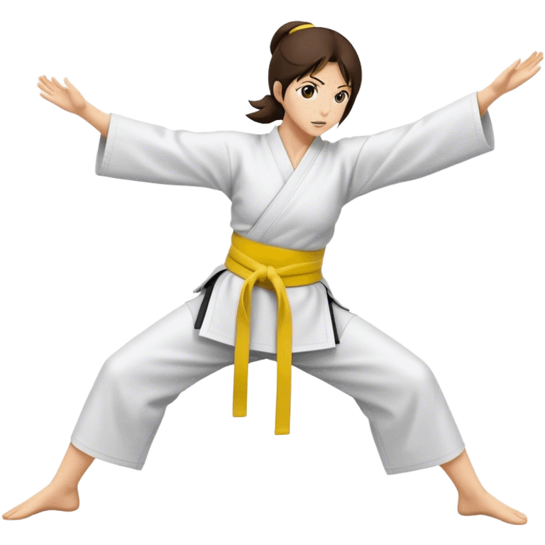 Brunette Woman doing aikido, wearing yellow belt emoji