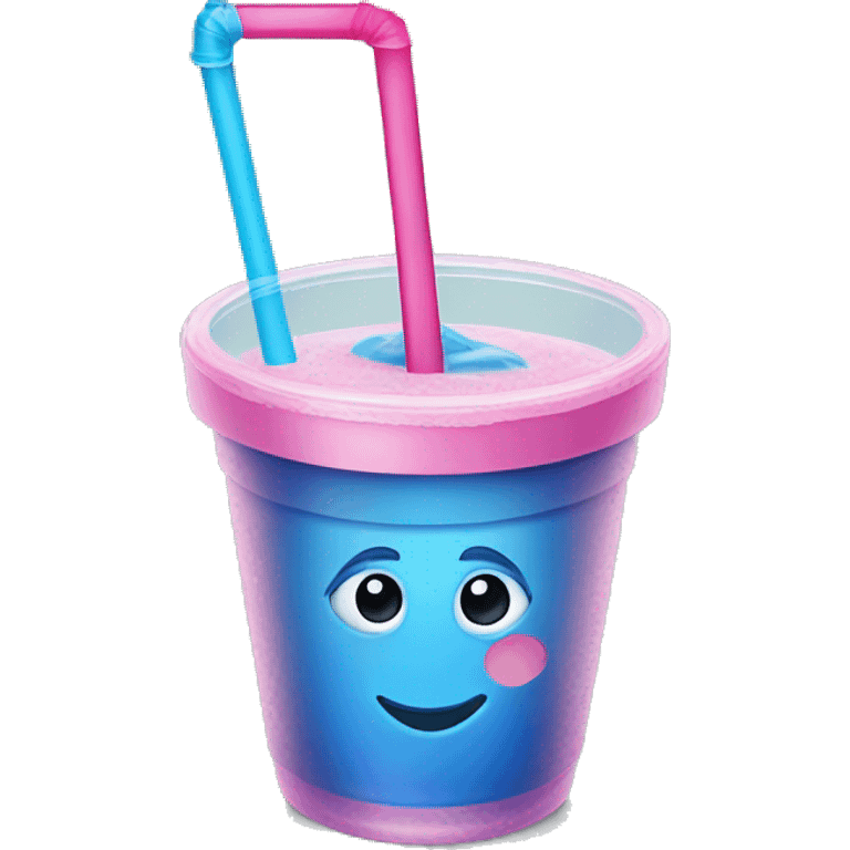 Make a blue Slushy with a pink straw in  plastic cup emoji