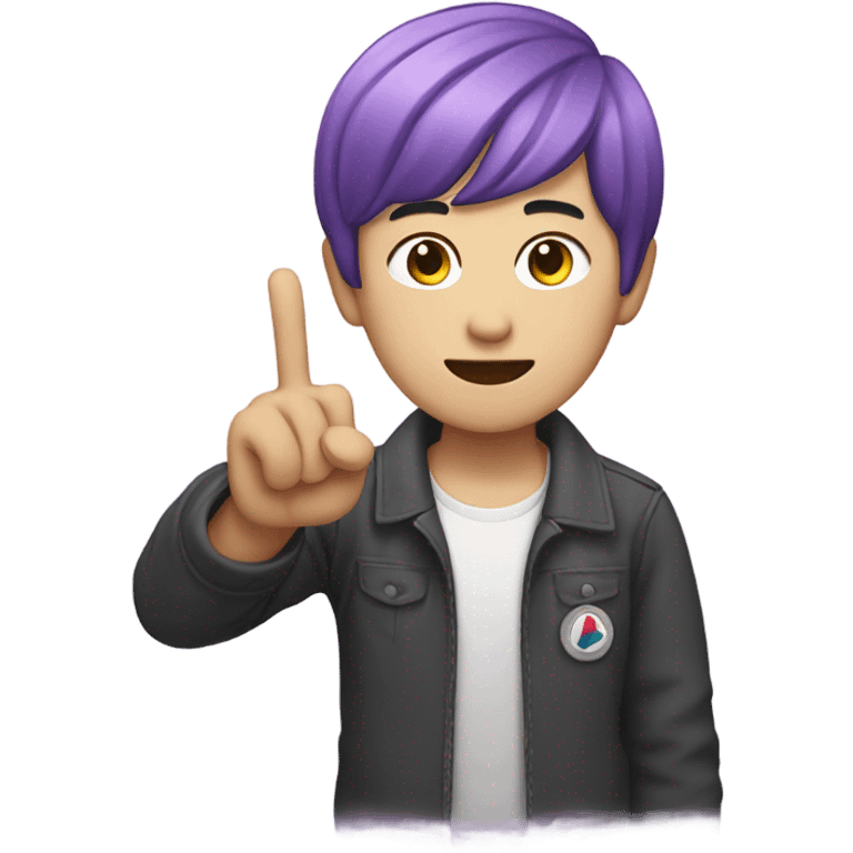 A Korean man with purple hair fingers show cool sign emoji