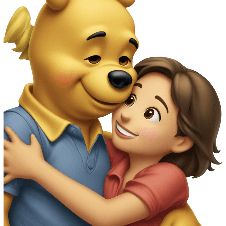 Pretty brunette getting kiss from Winnie the Pooh  emoji