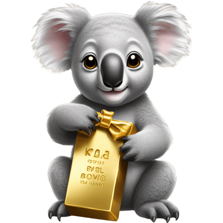 Koala with bow in hair holding a gold bar  emoji