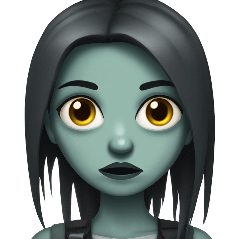 girl zombie with black long hair with teeth and serious face  emoji