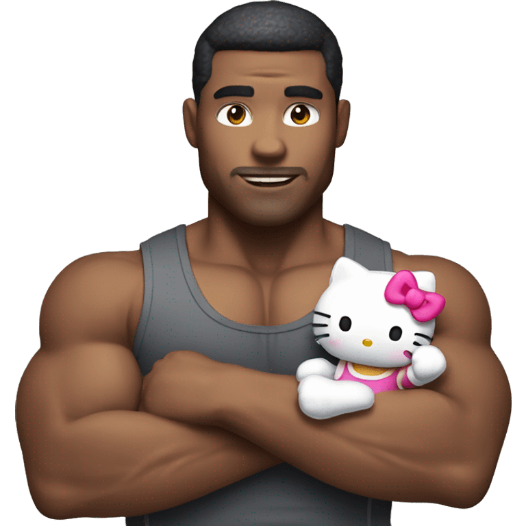 Muscular man holding hello kitty  emoji