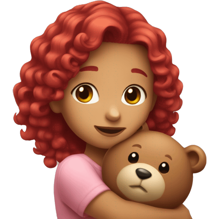 girl with cherry hair hugging a teddy bear emoji