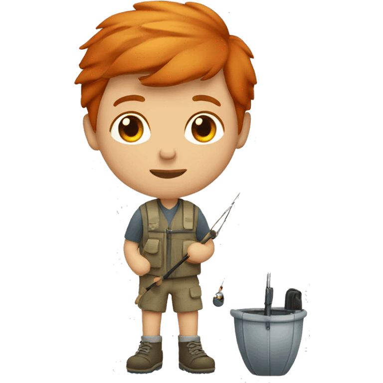 Redhead young man fishing on a boat very short straight hair emoji