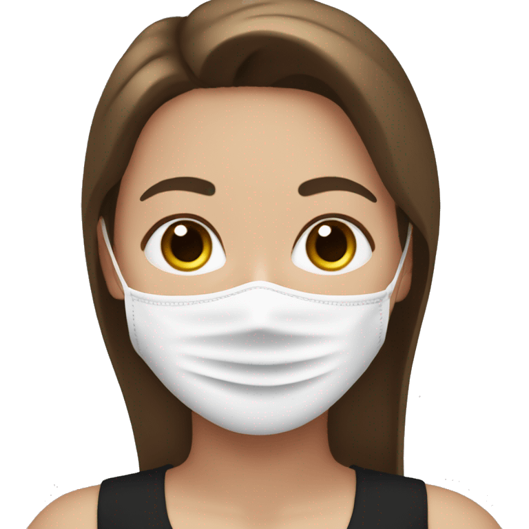 white girl with brown hair and brown eyes in a black tank top with a face mask on emoji