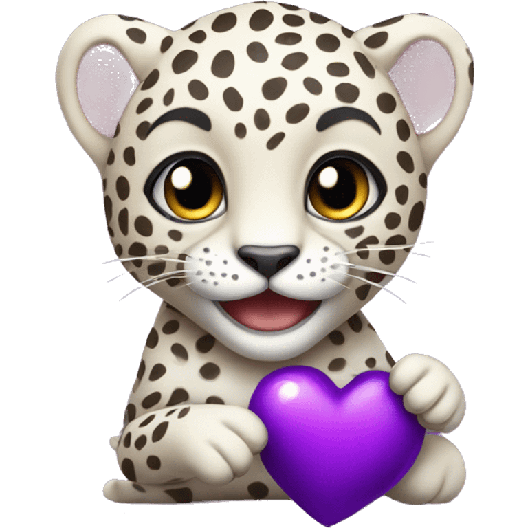 Baby leopard holding a purple heart  emoji