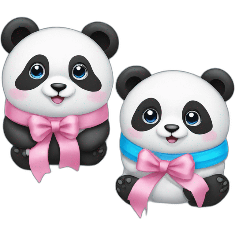 Couple panda cute , female panda pink ribbon, male blue ribbon emoji